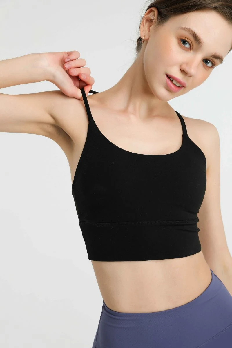 New Nylon Spandex Top Gym Yoga Sling 2 Shoulder Bra Vest Underwear Running Fitness High Strength Support Ribbed Sports Bra Women